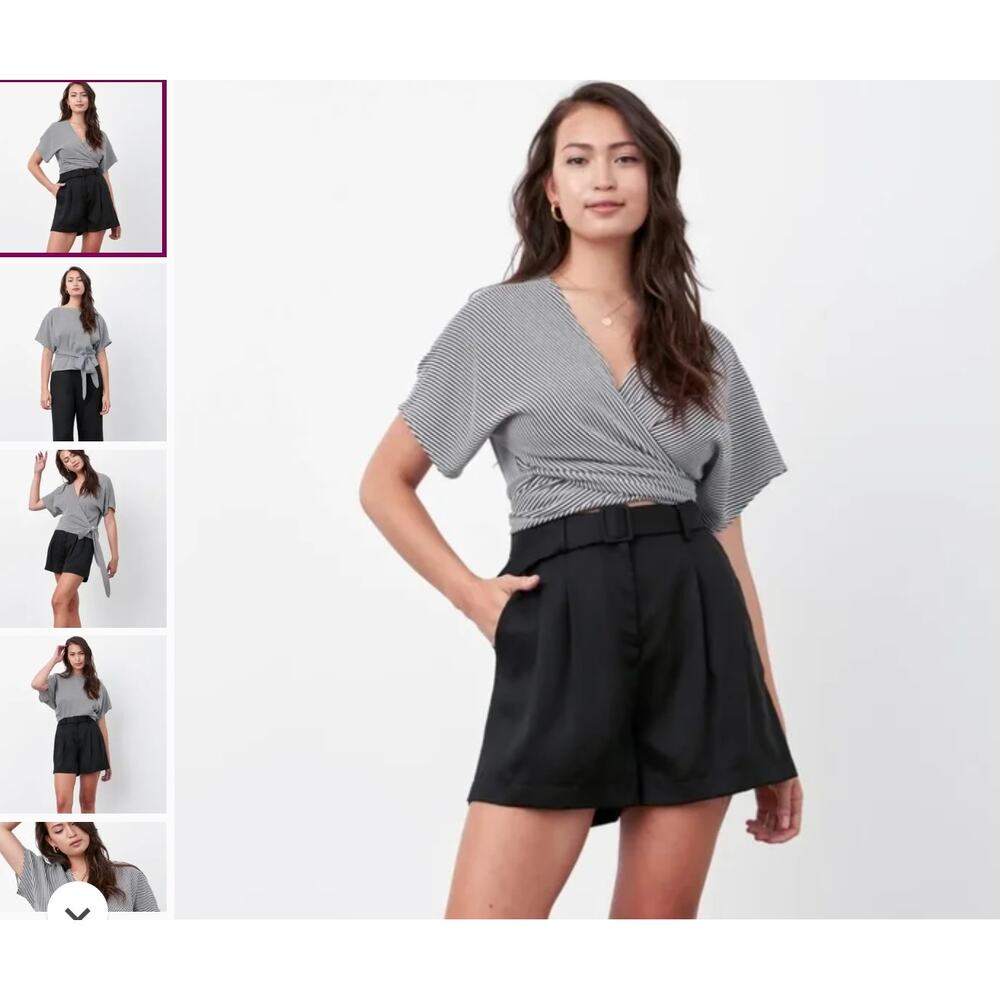 Vetta White Black Stripe Convertible Tie Wrap Blouse XS